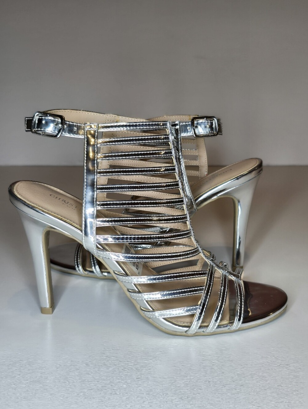 Christian Siriano For Payless Silver Cage Strappy Stiletto Heels Sandals Women's
